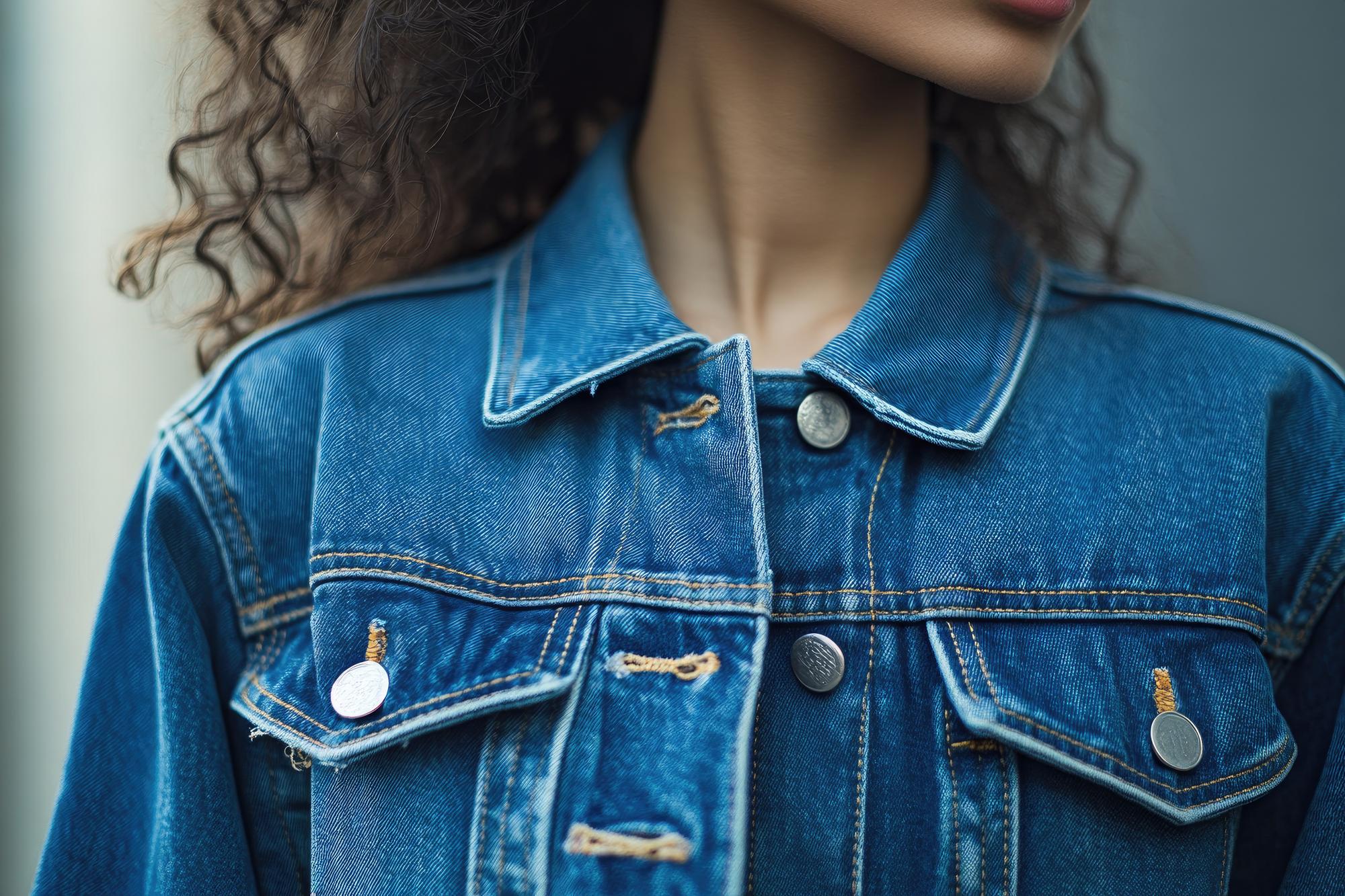 Ricamo su giacca denim con filo metallico